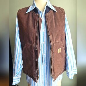 Carhartt Quilt Lined Work Vest Duck Canvas Medium Regular Dark Brown, USA Made